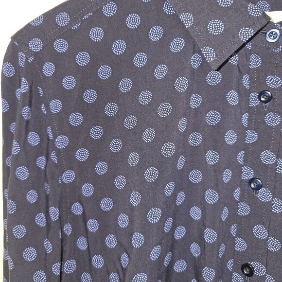 Talbots Button Up Blouse in Blue with Polka Dots Size Large - Picture 3 of 3